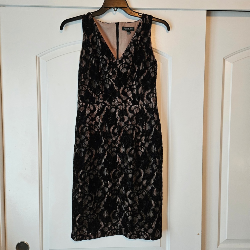 Ralph Lauren Dress Size 4 Black Floral Lace Velvet Burnout Babydoll Homecoming